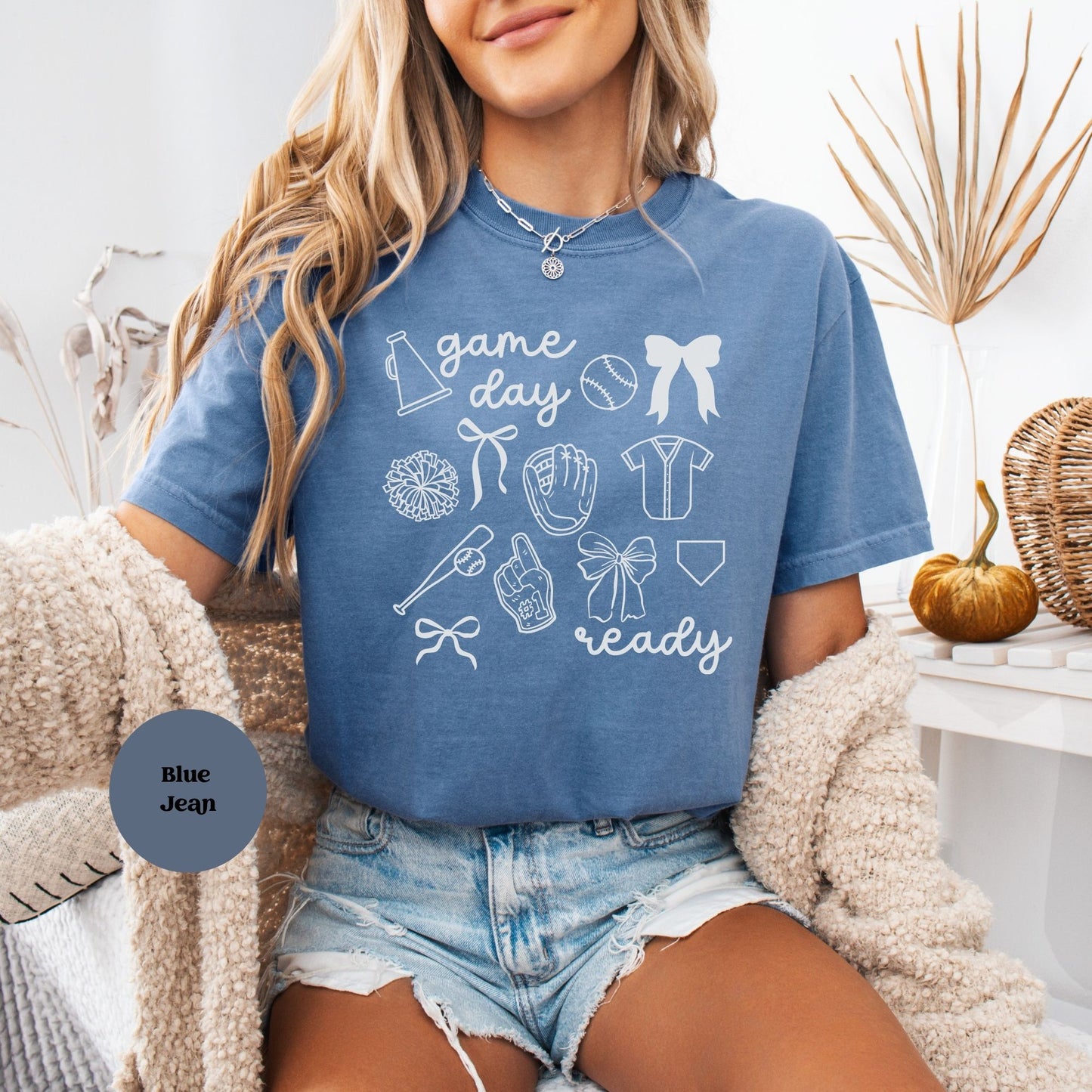 Game Day Ready Coquette Shirt with baseball details Blue Jean