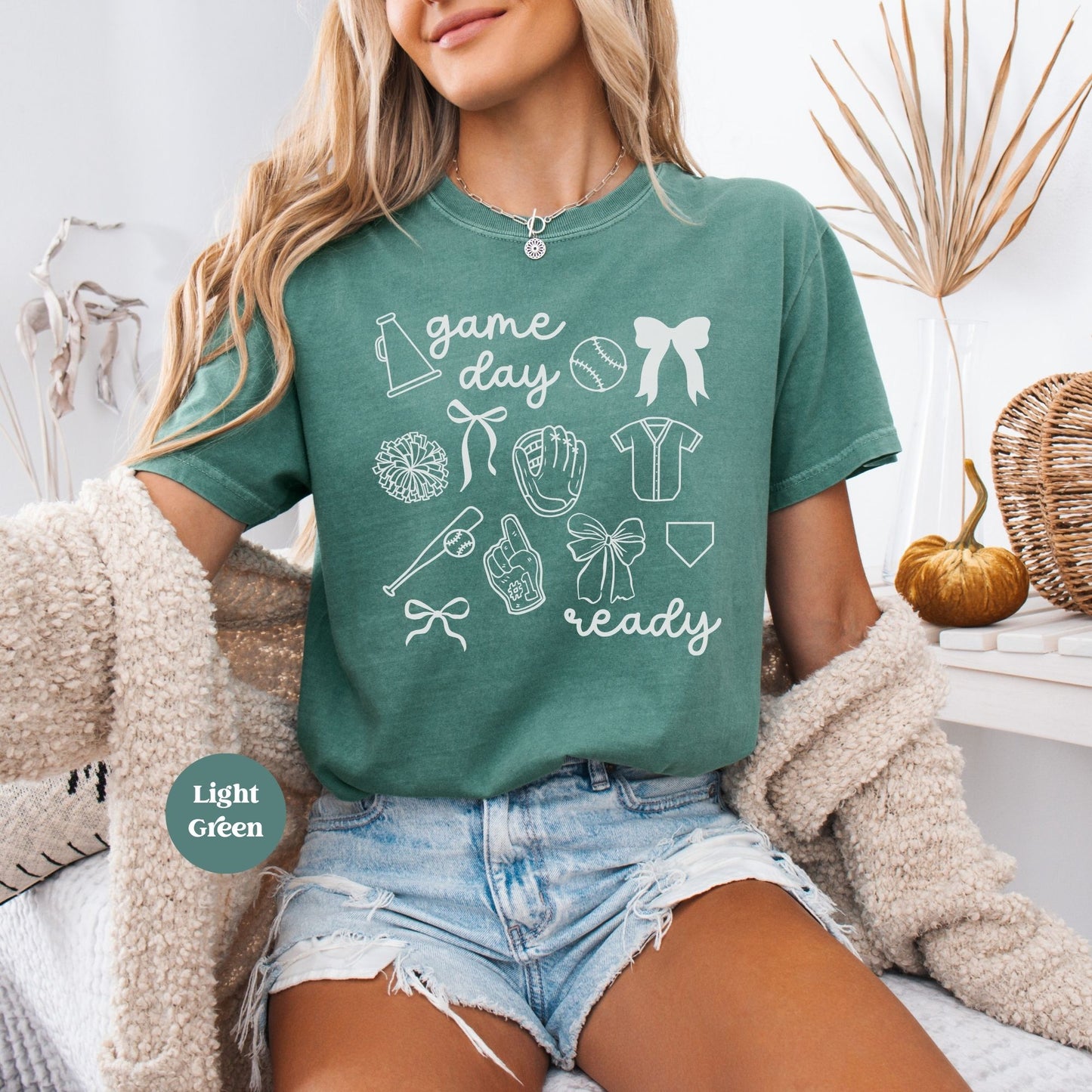 Game Day Ready Coquette Shirt with baseball details Light Green