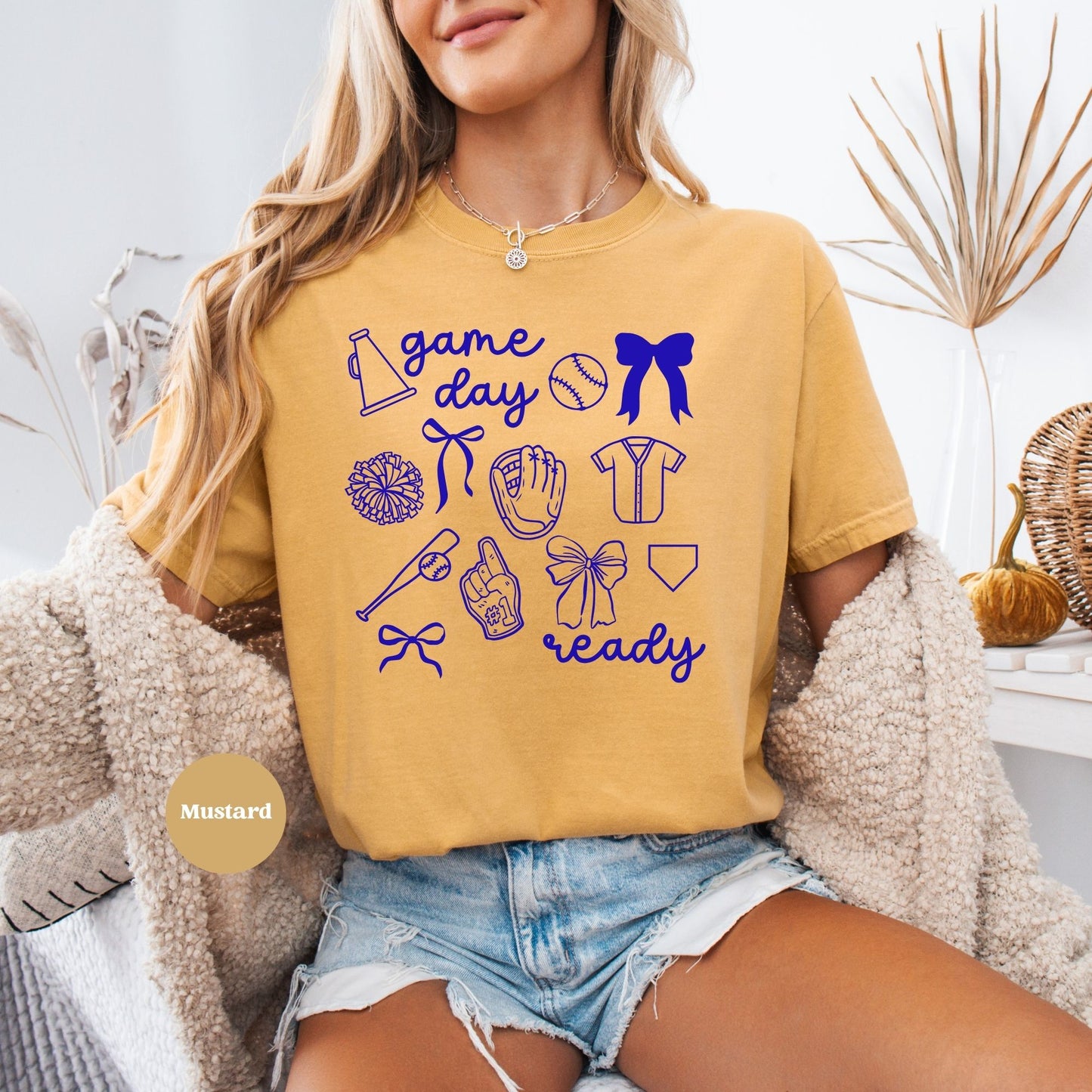 Game Day Ready Coquette Shirt with baseball details Mustard