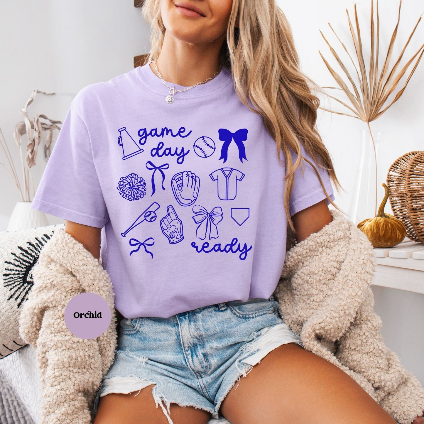 Game Day Ready Coquette Shirt with baseball details Orchid