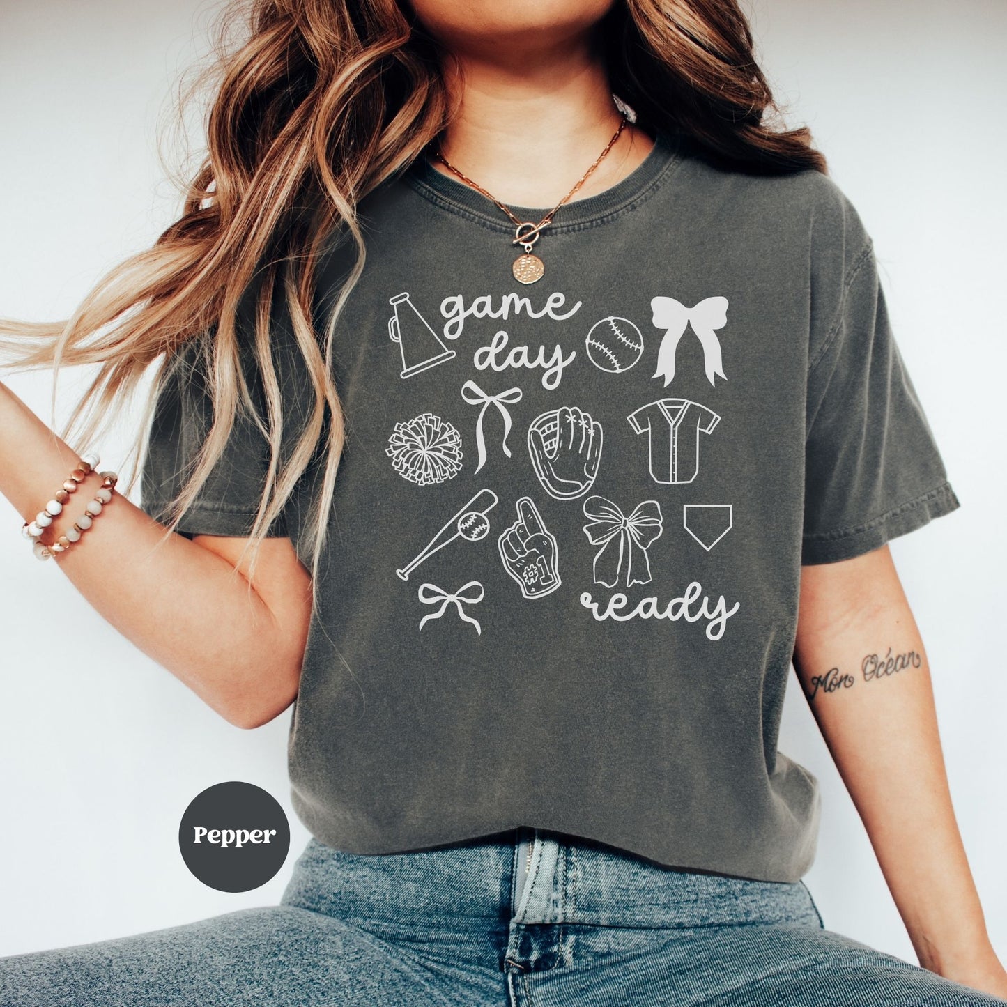 Game Day Ready Coquette Shirt with baseball details Pepper