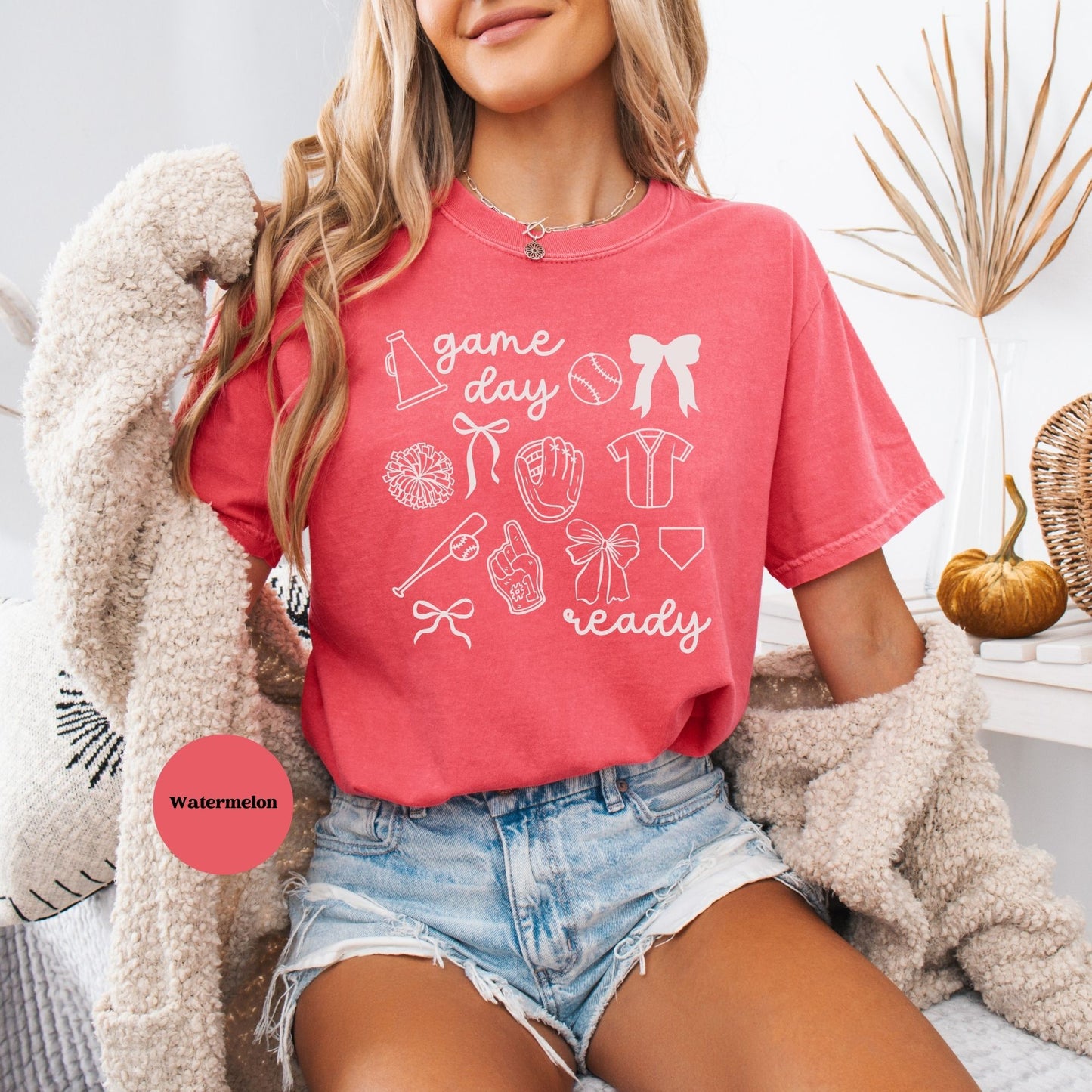 Game Day Ready Coquette Shirt with baseball details Watermelon