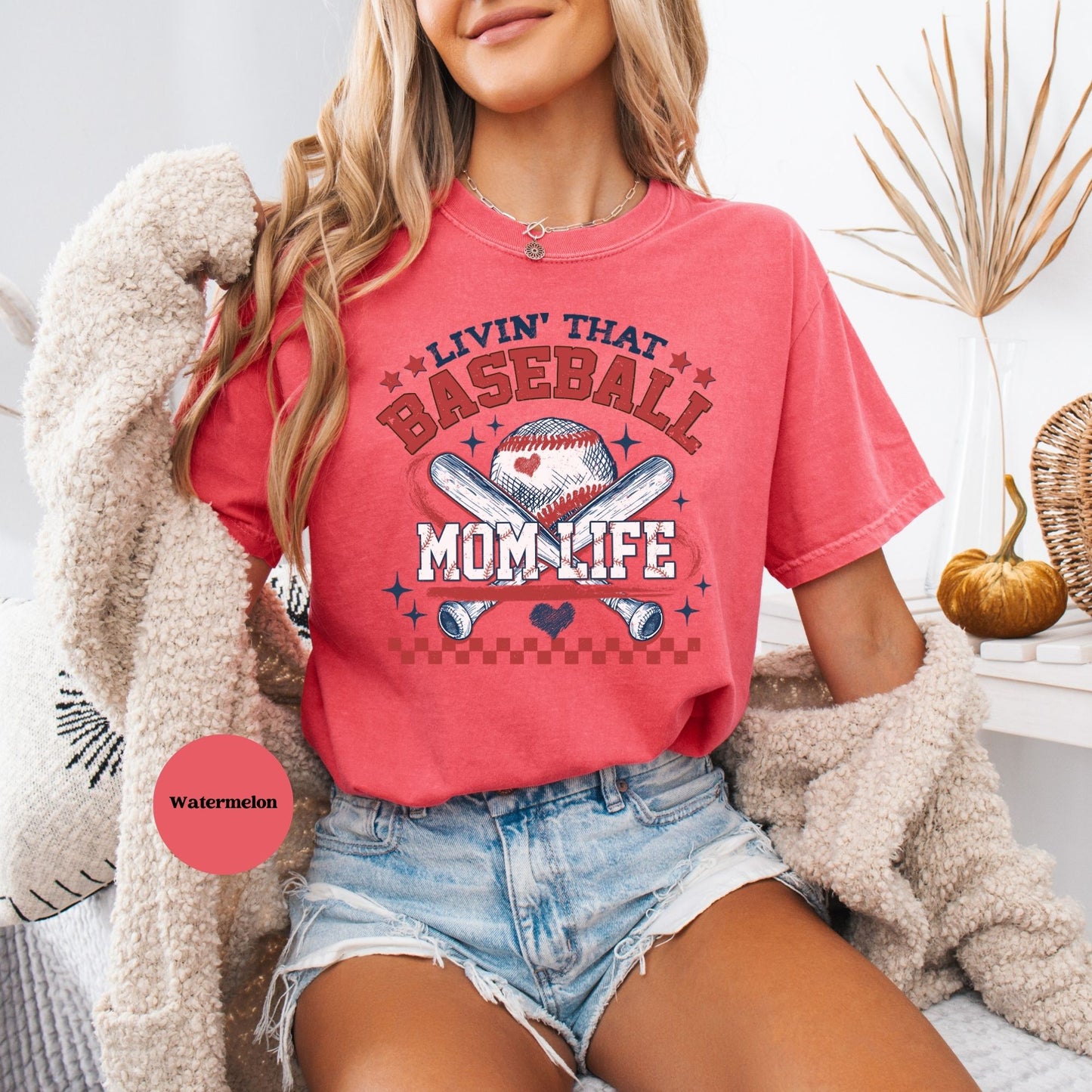 Living the Baseball Mom Life Shirt – Cute & Comfy Game Day Tee - Light Red