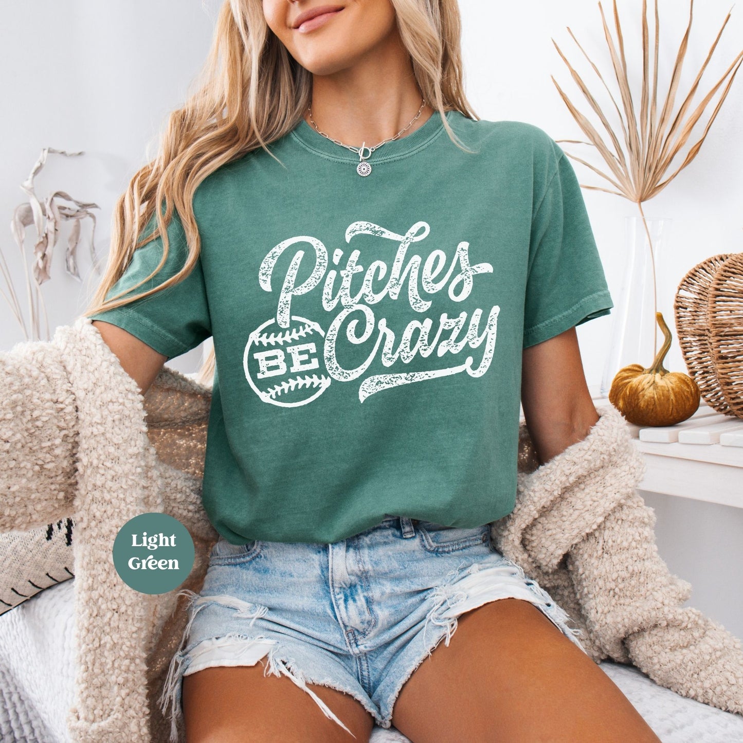 Pitches Be Crazy Distressed Shirt Light Green