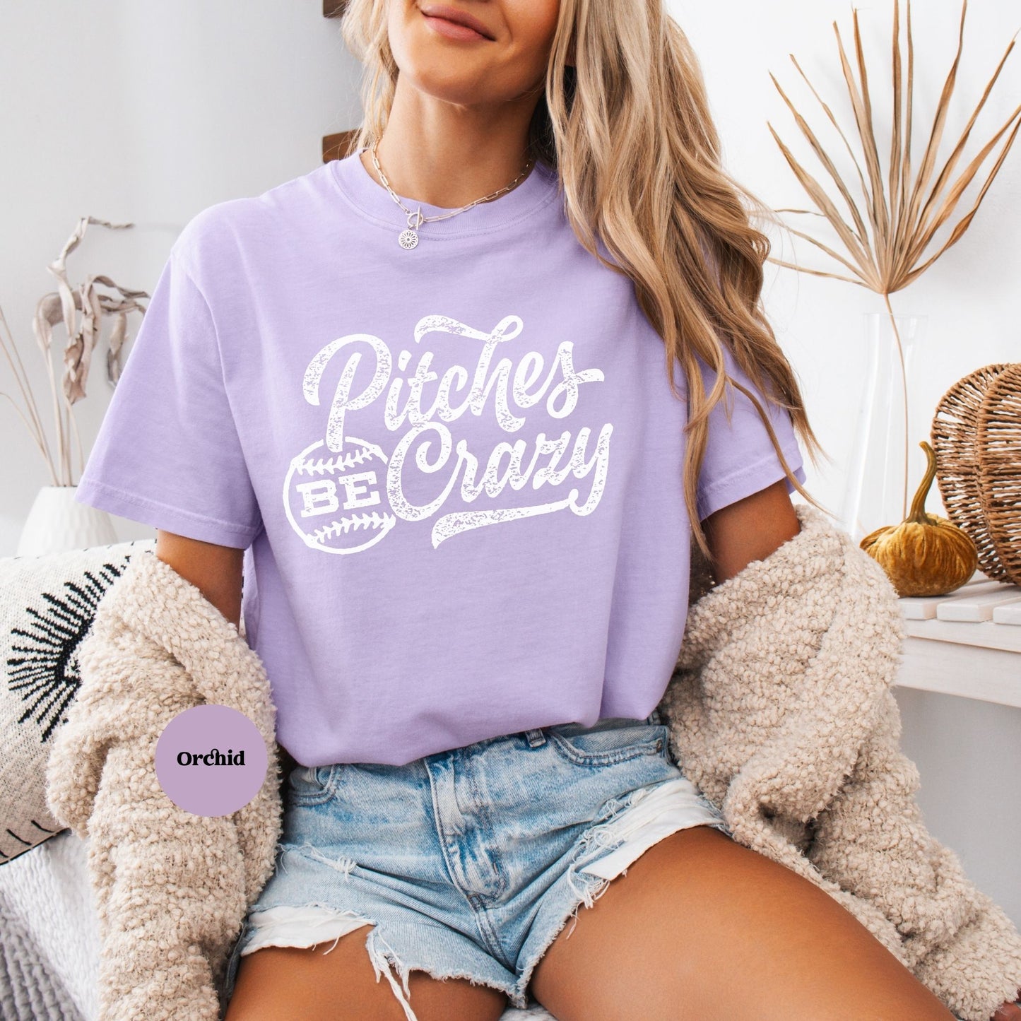 Pitches Be Crazy Distressed Shirt Orchid