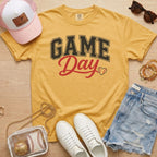 Mustard Baseball Game Day Heart T-Shirt for baseball moms and game day outfits