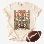 Ivory Comfort Colors football mom shirt with Tackle The Dang Quarterback design for game day.