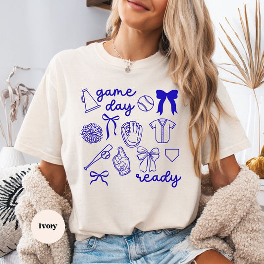 Game Day Ready Coquette Shirt  with baseball details Ivory
