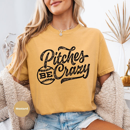 Pitches Be Crazy Distressed Shirt Mustard