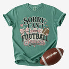 Light Green Comfort Colors football mom shirt with Sorry Can't It's Football Season design for game day.