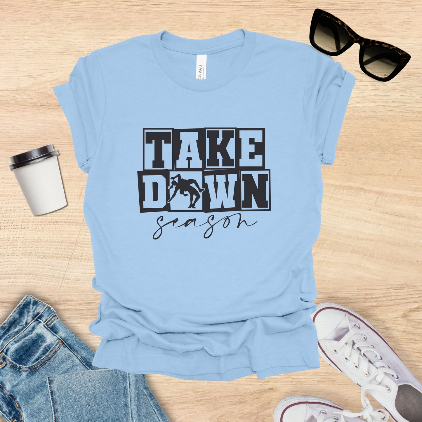 take down season wrestling shirt dark light blue