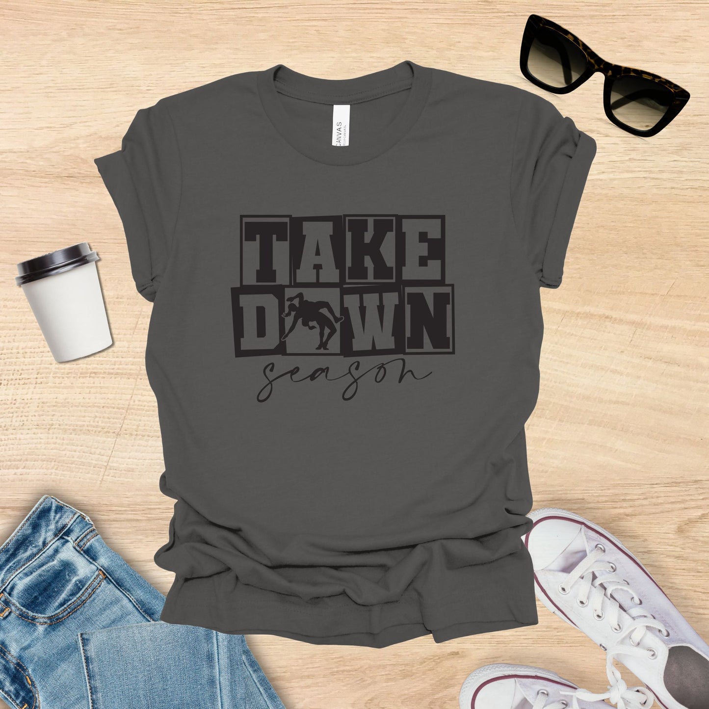 take down season wrestling shirt dark gray