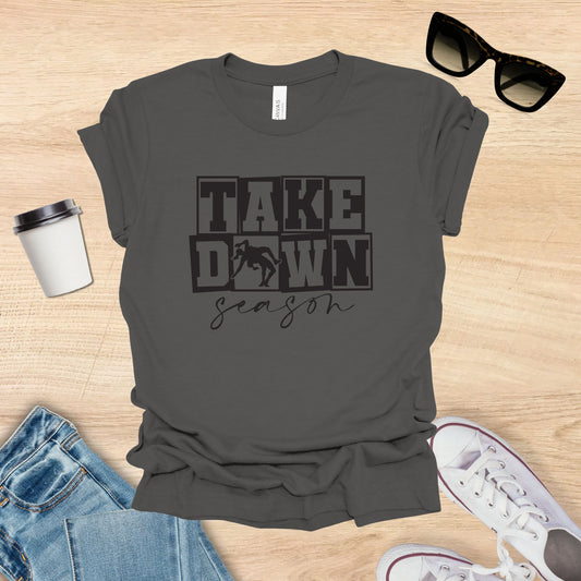 take down season wrestling shirt dark gray