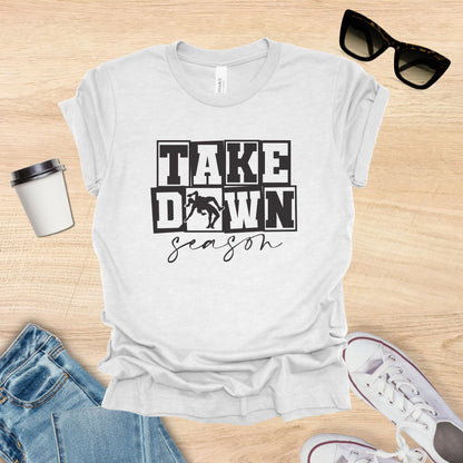 take down season wrestling shirt dark light gray
