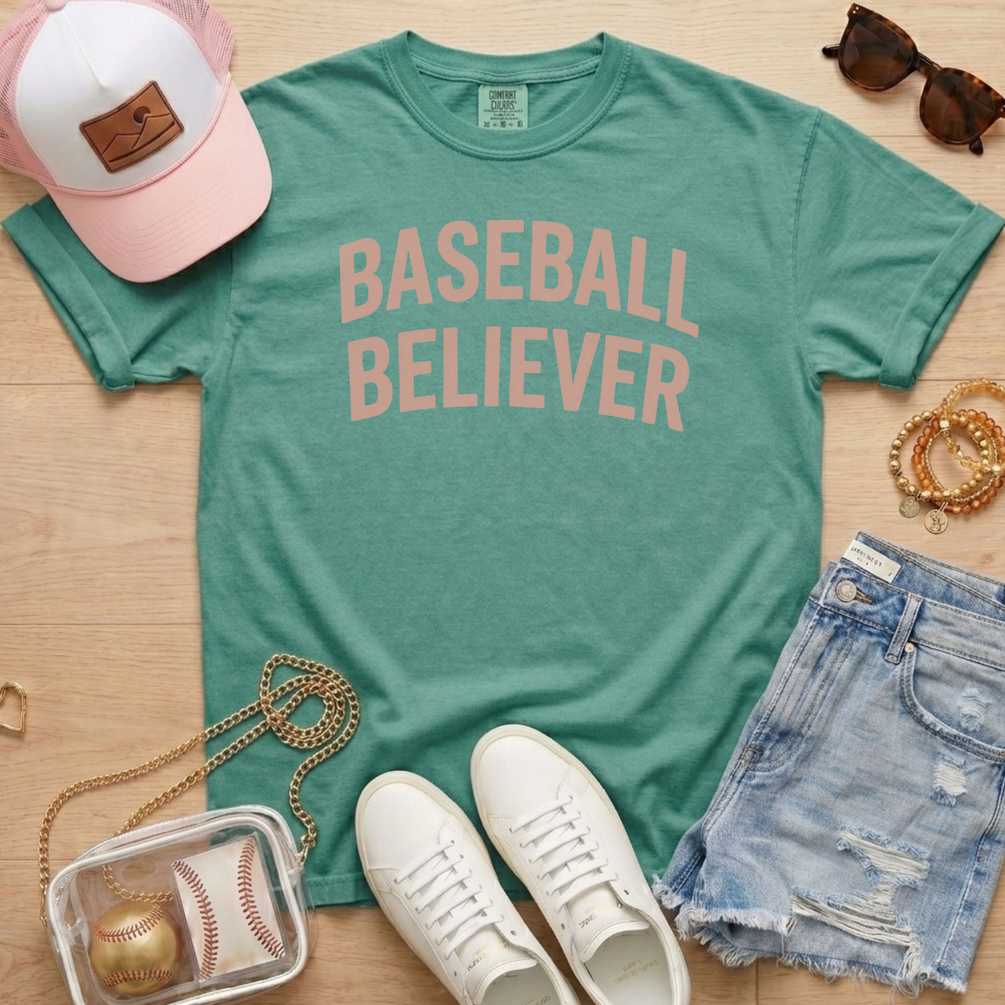 baseball believer shirt green comfort colors baseball mom game day tee