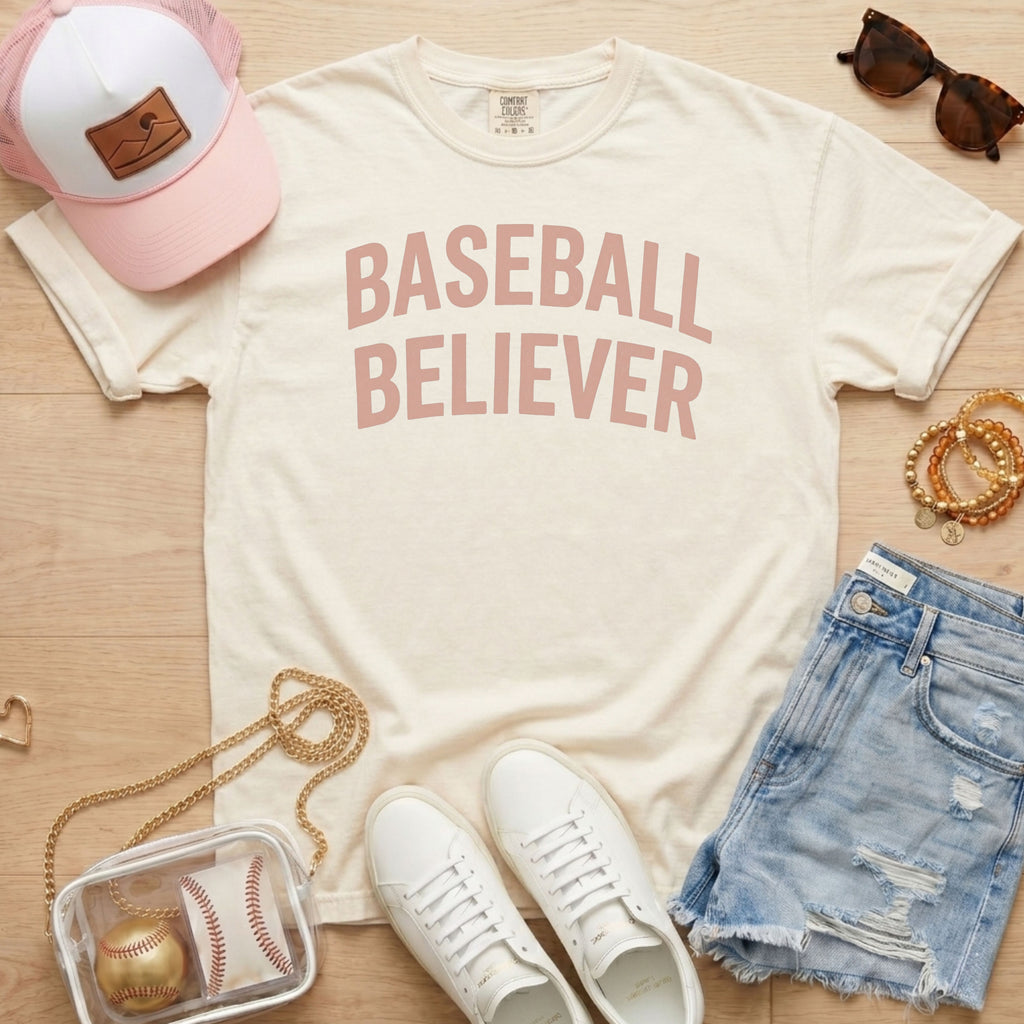 baseball believer shirt ivory baseball mom neutral game day tee