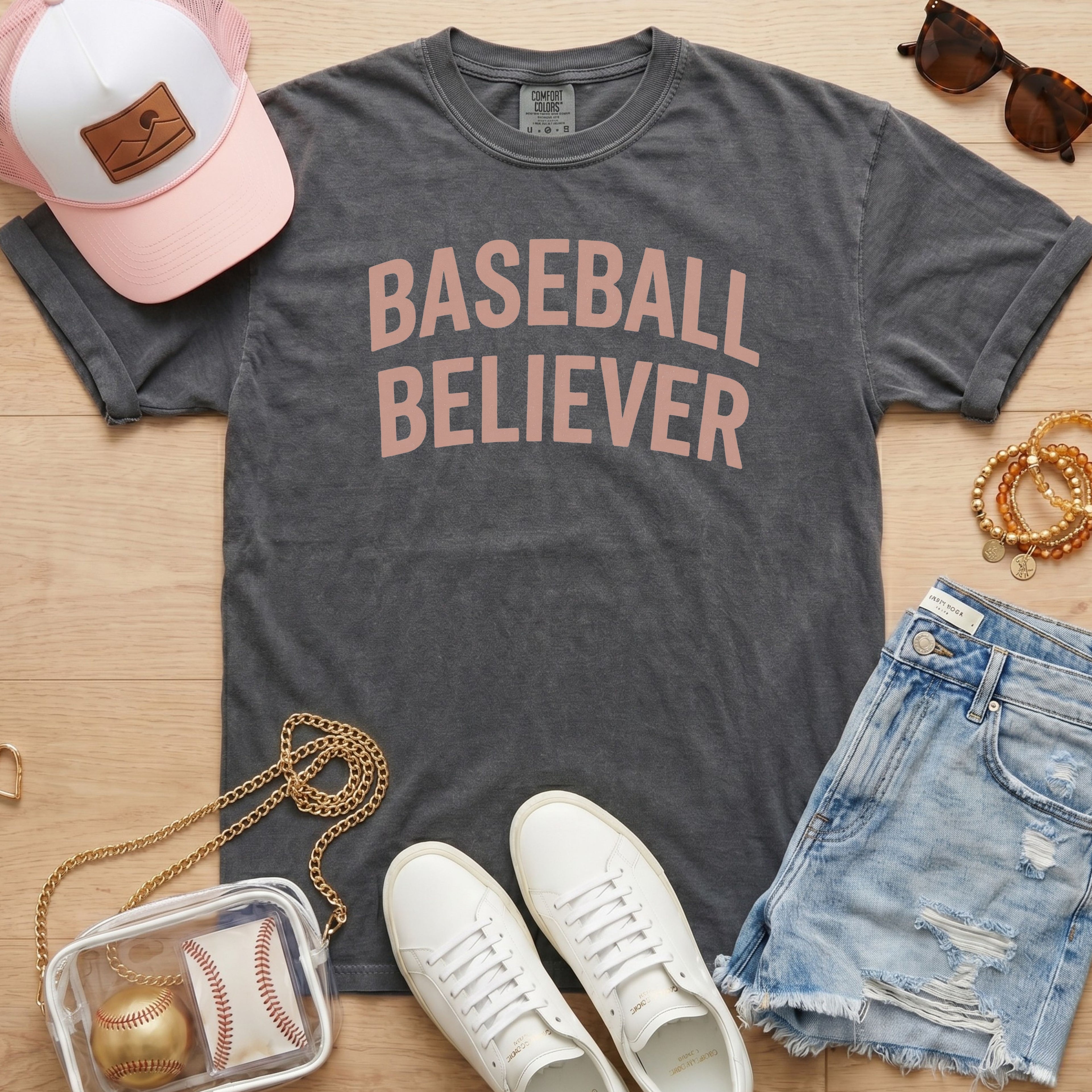 baseball believer shirt gray baseball mom outfit casual game day shirt