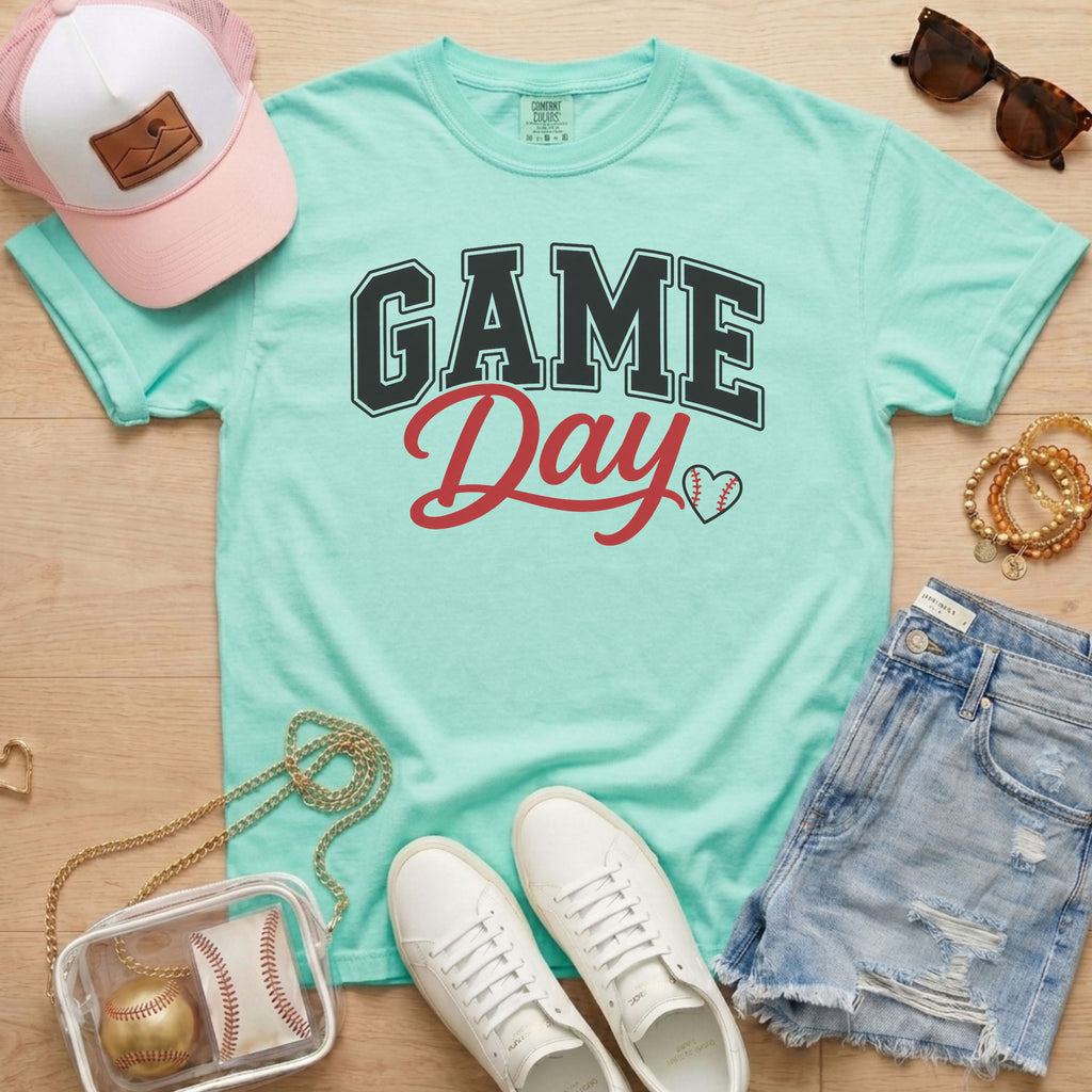 Mint Baseball Game Day Heart T-Shirt for baseball moms and game day outfits