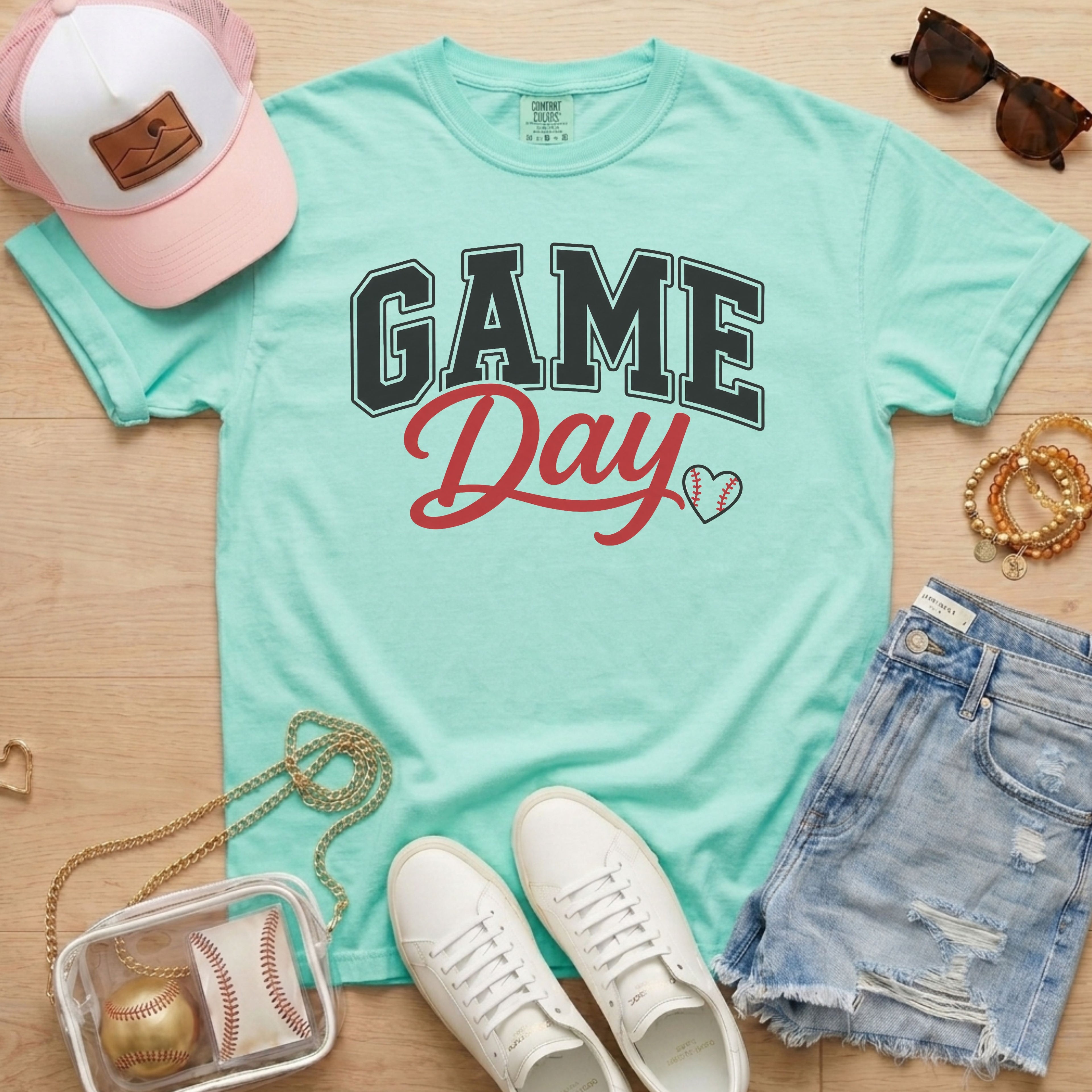 Mint Baseball Game Day Heart T-Shirt for baseball moms and game day outfits