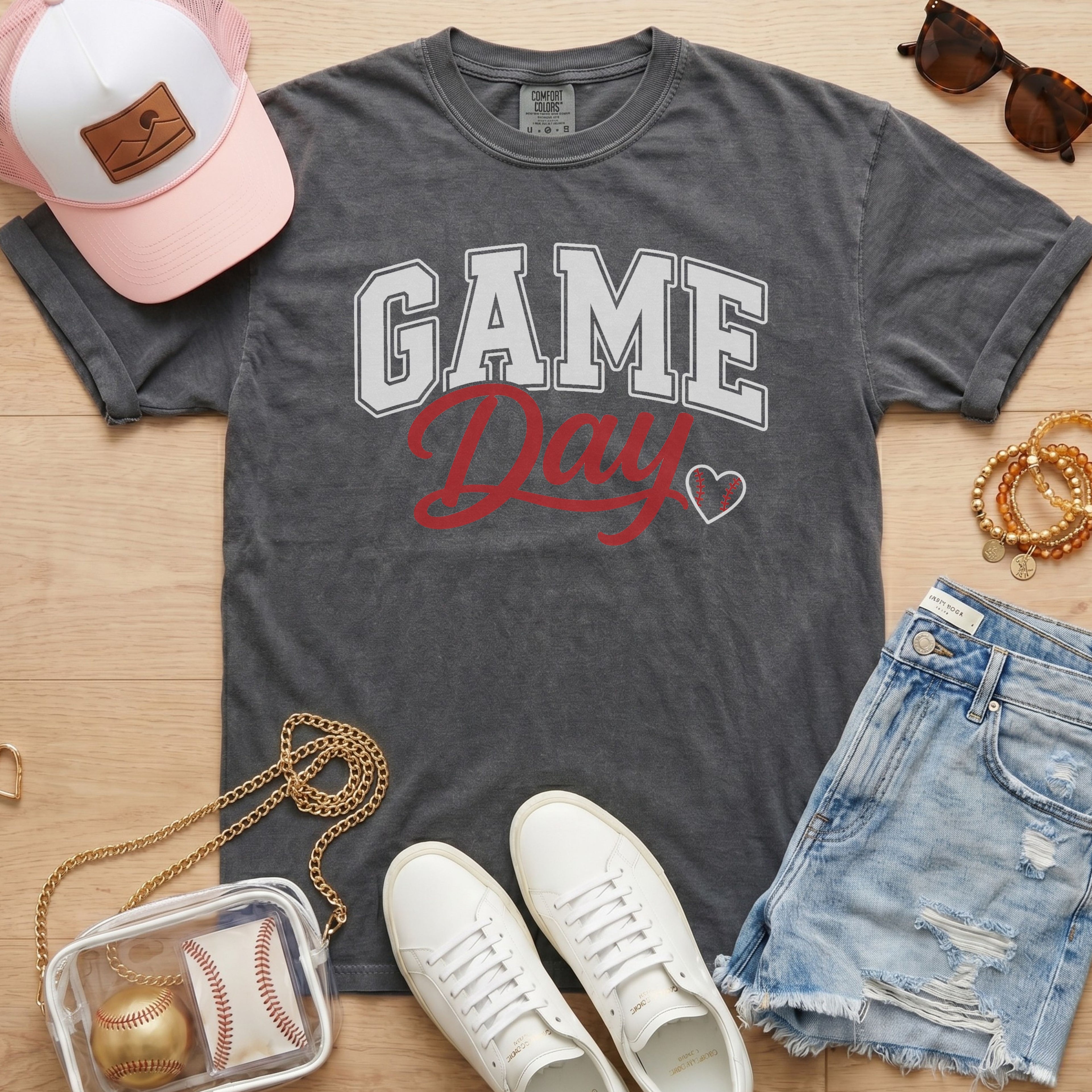 Pepper Baseball Game Day Heart T-Shirt for baseball moms and game day outfits
