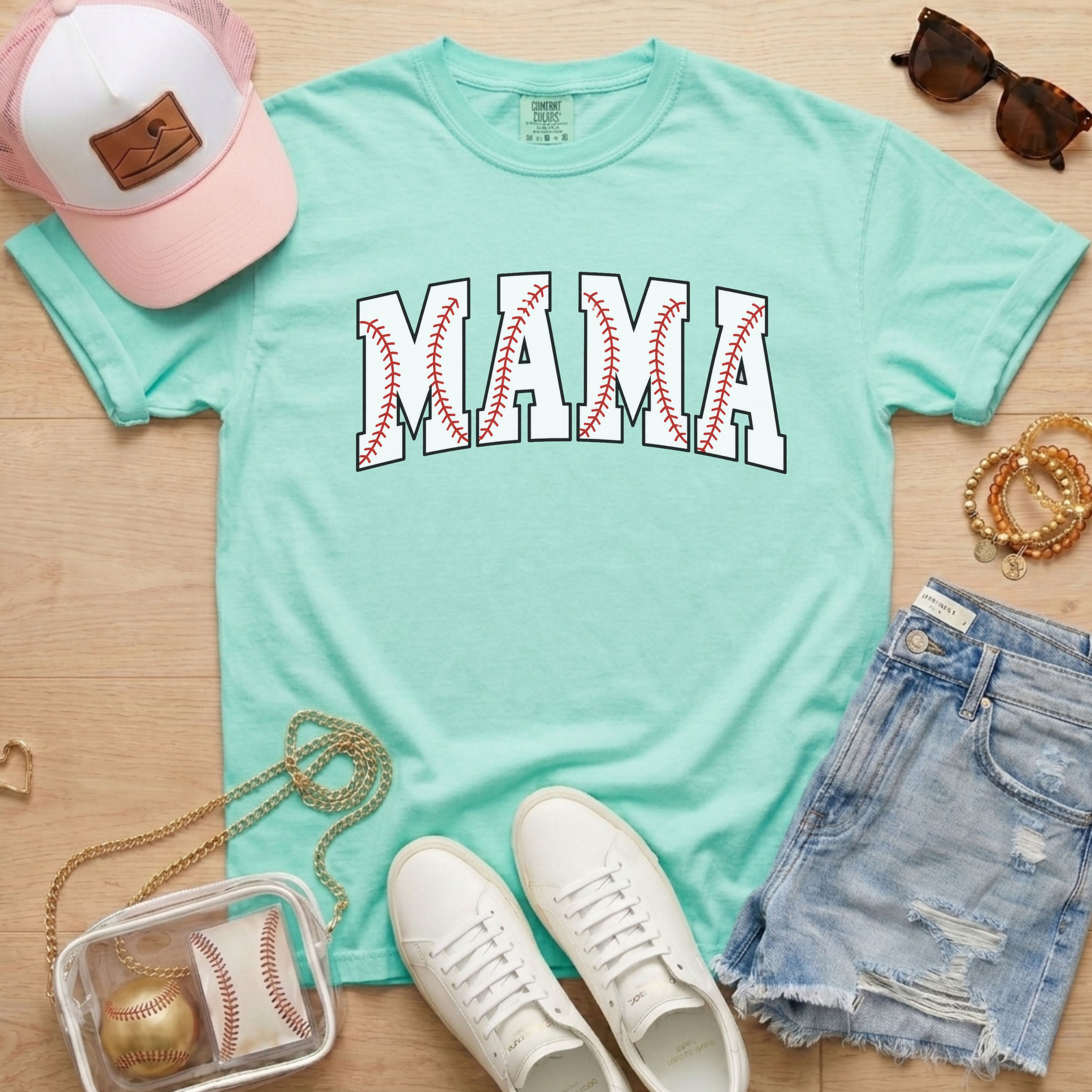 Chalky mint Baseball Mama baseball mom graphic tee
