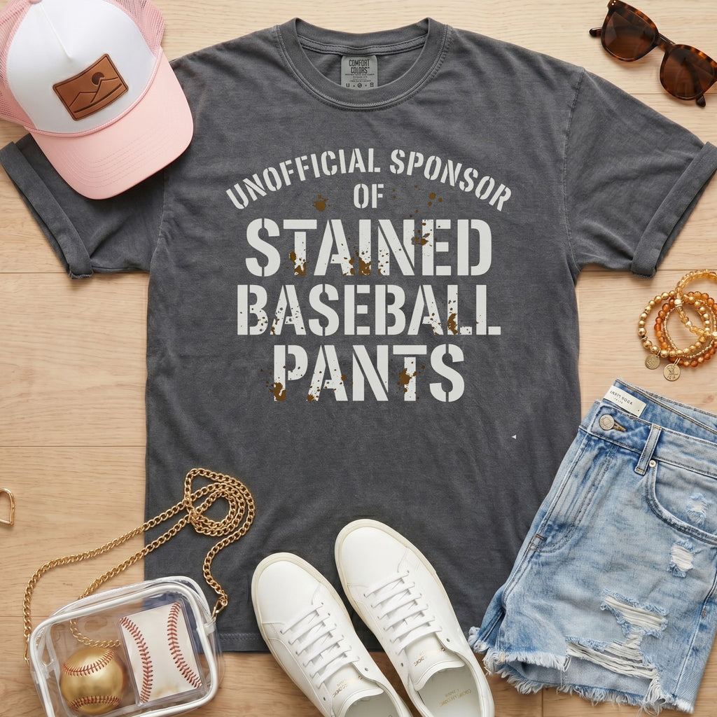 Funny baseball mom shirt unofficial sponsor of stained baseball pants charcoal baseball tee