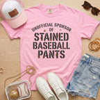 Funny baseball mom shirt unofficial sponsor of stained baseball pants pink cute game day style