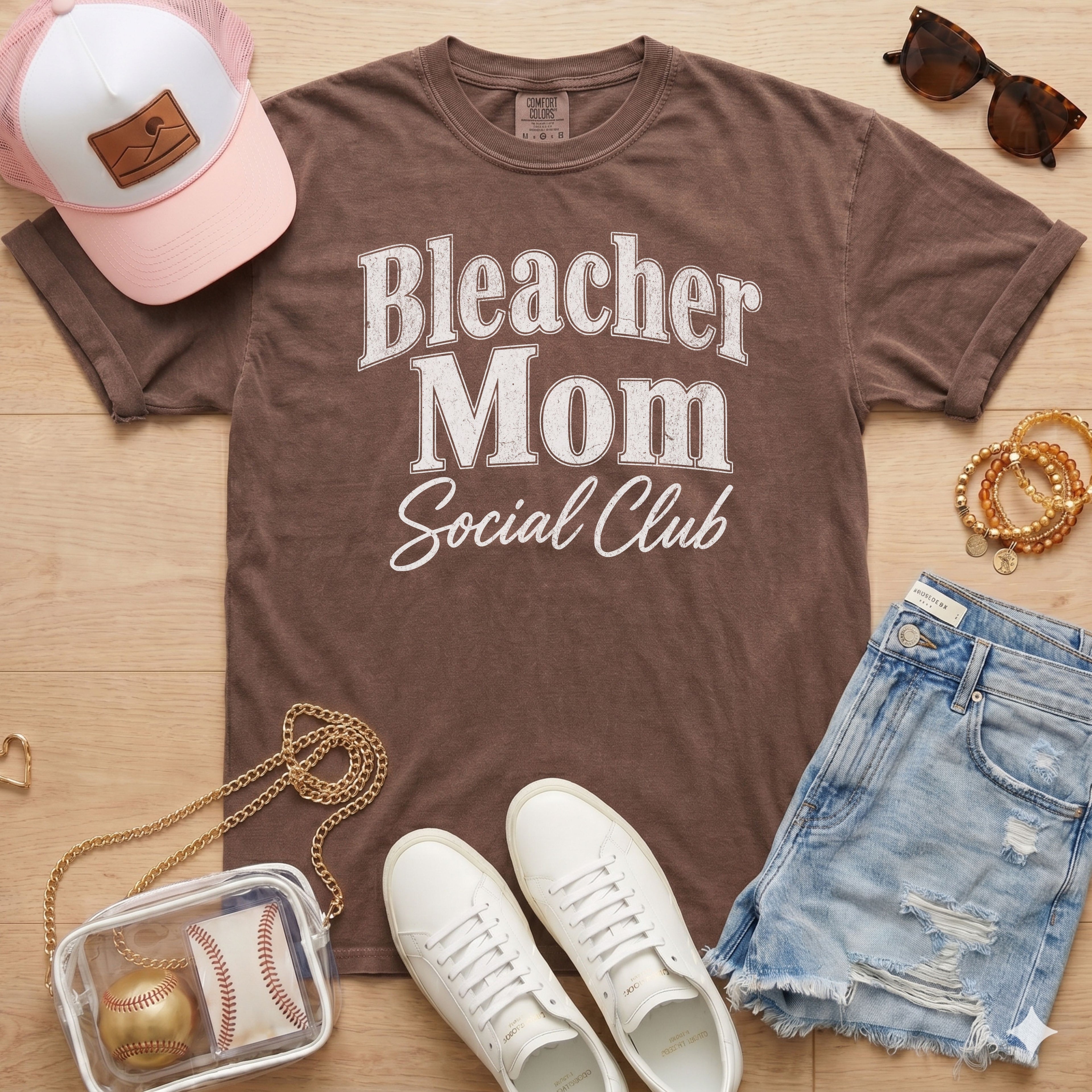 Espresso Bleacher Mom Social Club baseball mom graphic tee