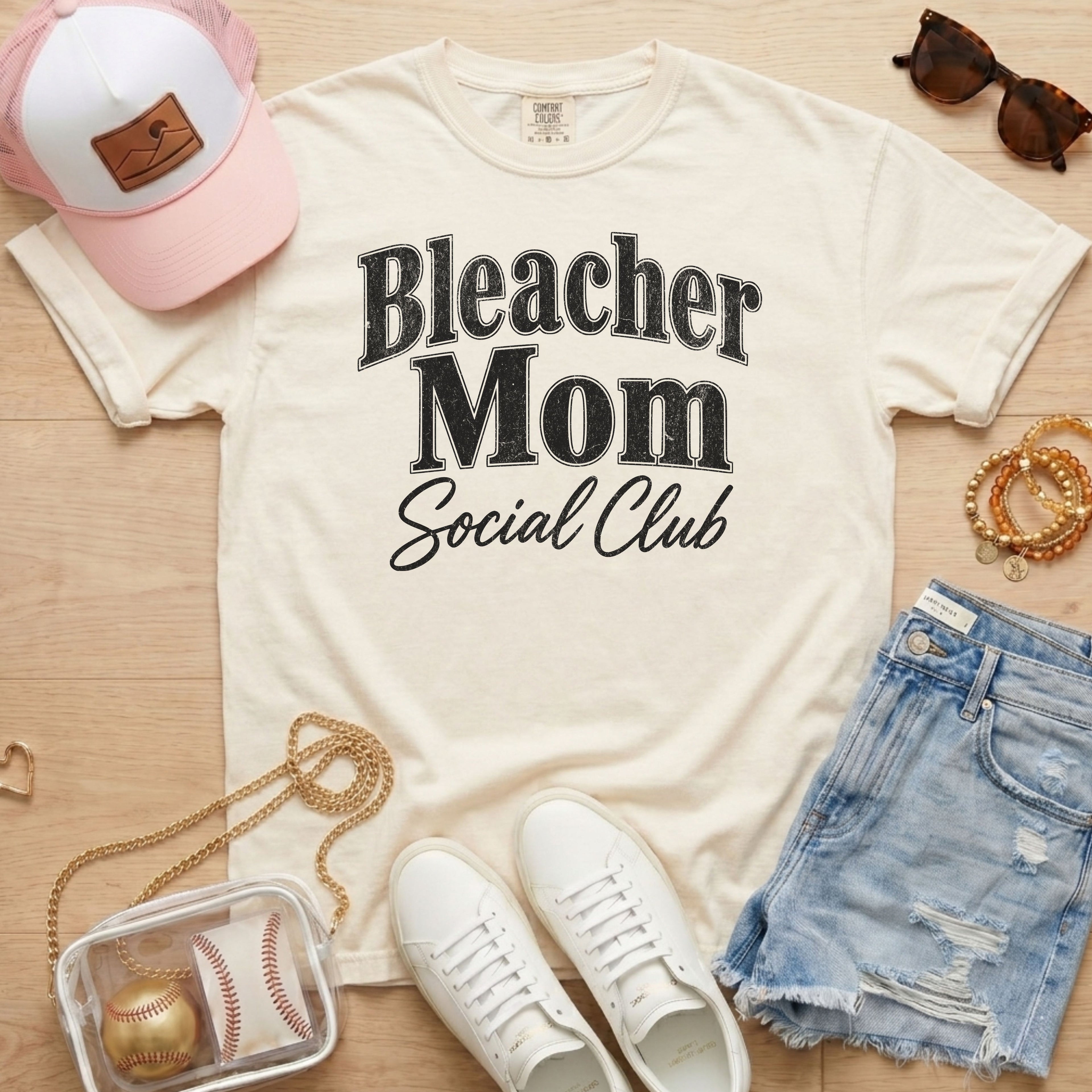 Bleacher Mom Social Club baseball mom graphic tee in ivory