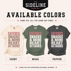 Wide receiver mom graphic T-shirt shown in cream Comfort Colors Ivory, olive green Moss and charcoal gray Pepper color options.