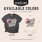 Retro football mom graphic T-shirt shown in charcoal gray Comfort Colors Pepper and cream Comfort Colors Ivory color options.