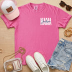 Personalized baseball mama shirt on bright pink Comfort Colors tee for sports moms