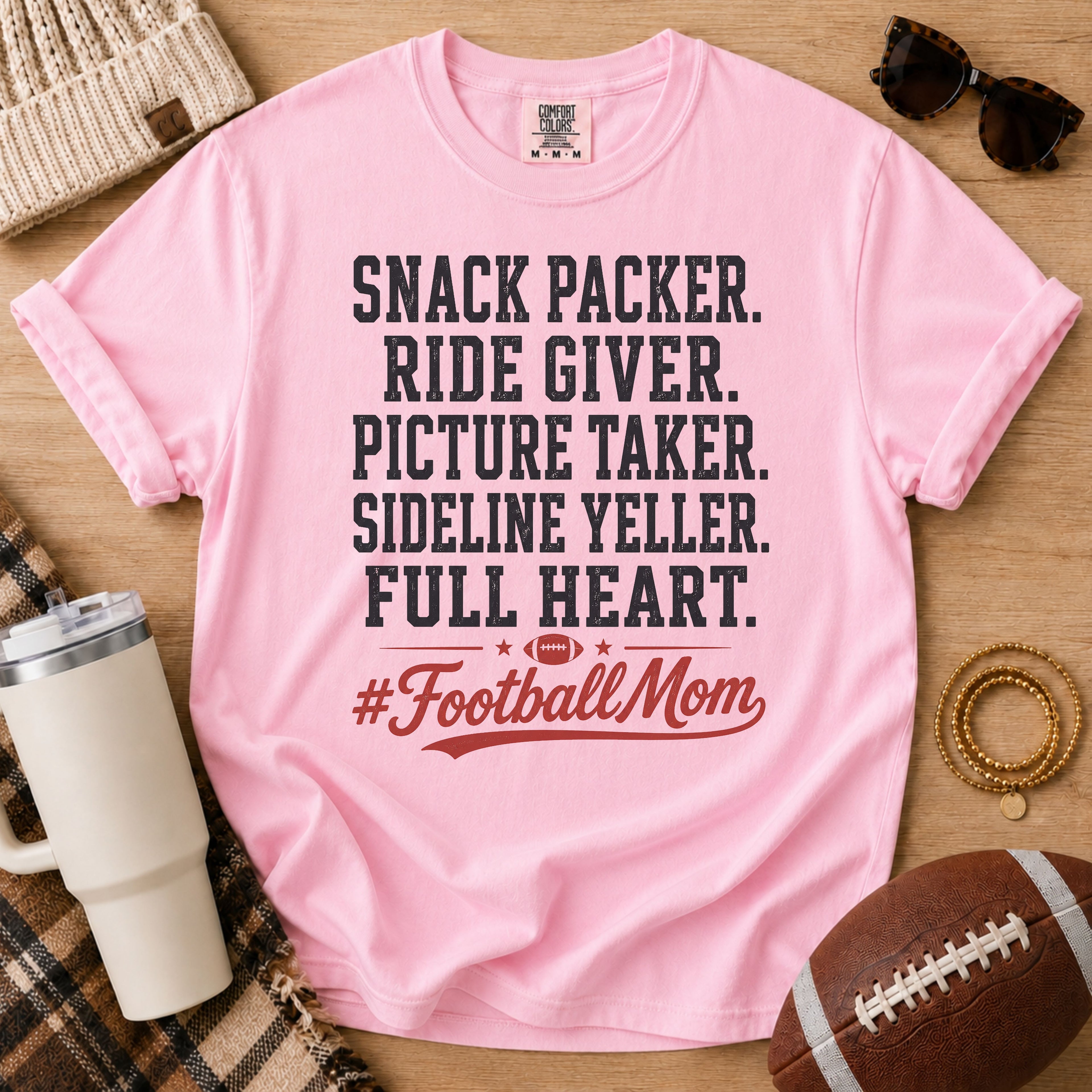 Blue Jean Comfort Colors football mom shirt with Full Heart #FootballMom design for game day.