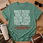 Light Green Comfort Colors football mom shirt with #FootballMom design for sideline moms.