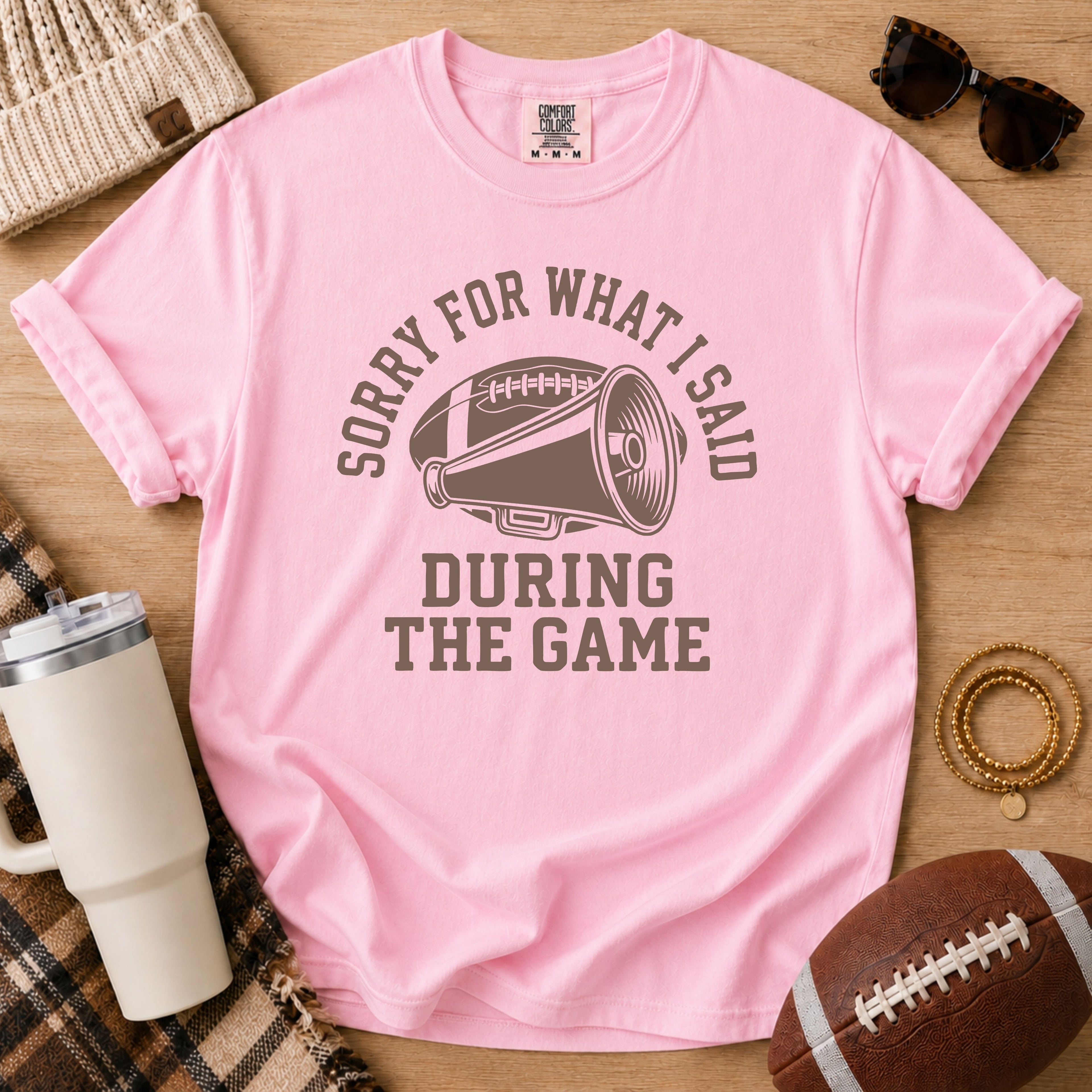 Blossom Comfort Colors football mom shirt with Sorry For What I Said During The Game design.