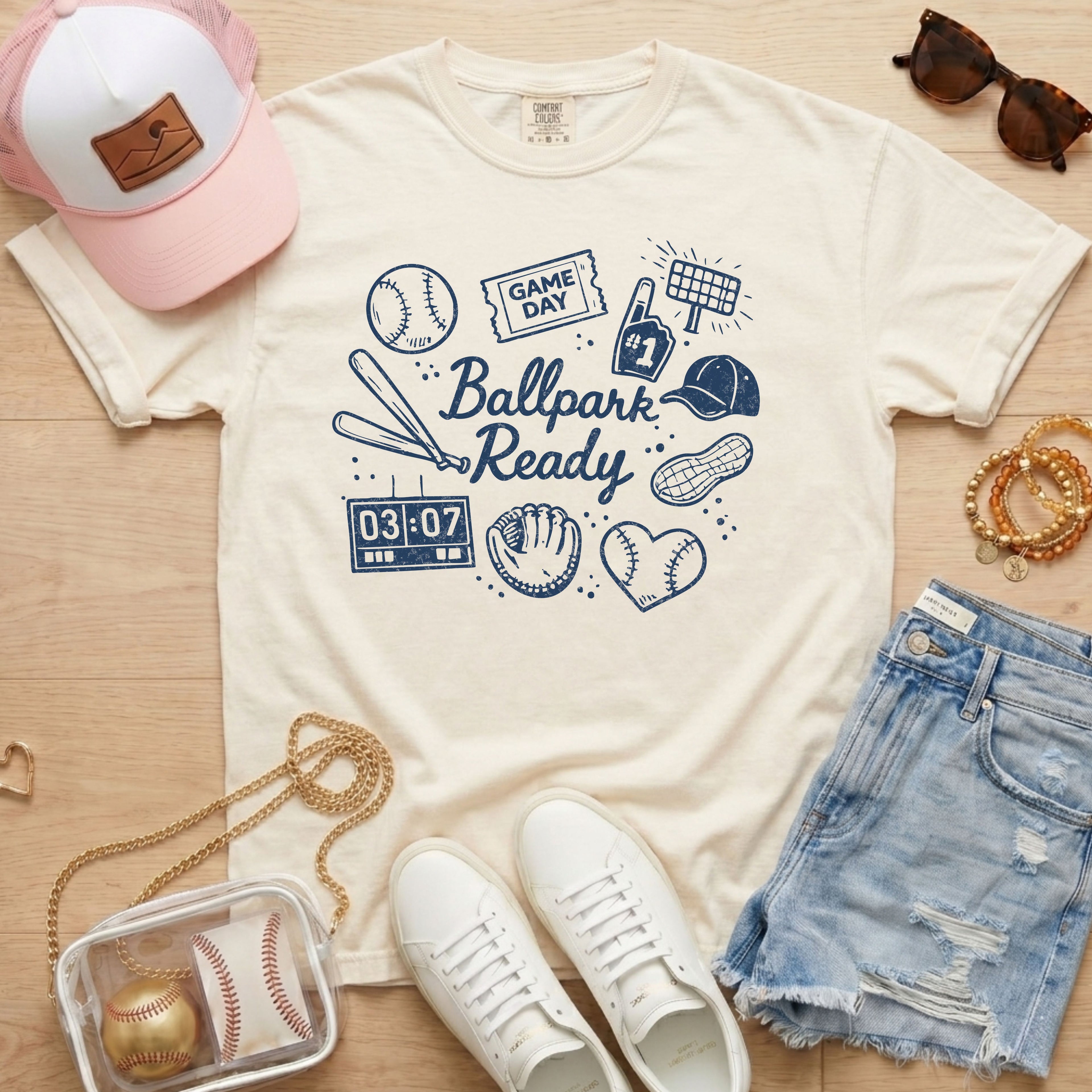 baseball mom shirt ballpark ready design on ivory comfort colors tee neutral game day outfit