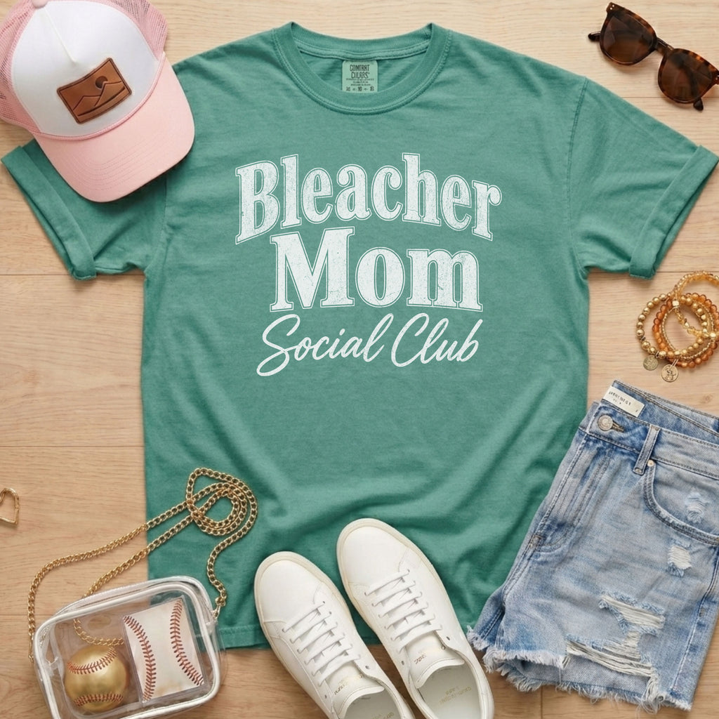 Light Green Bleacher Mom Social Club baseball mom tee