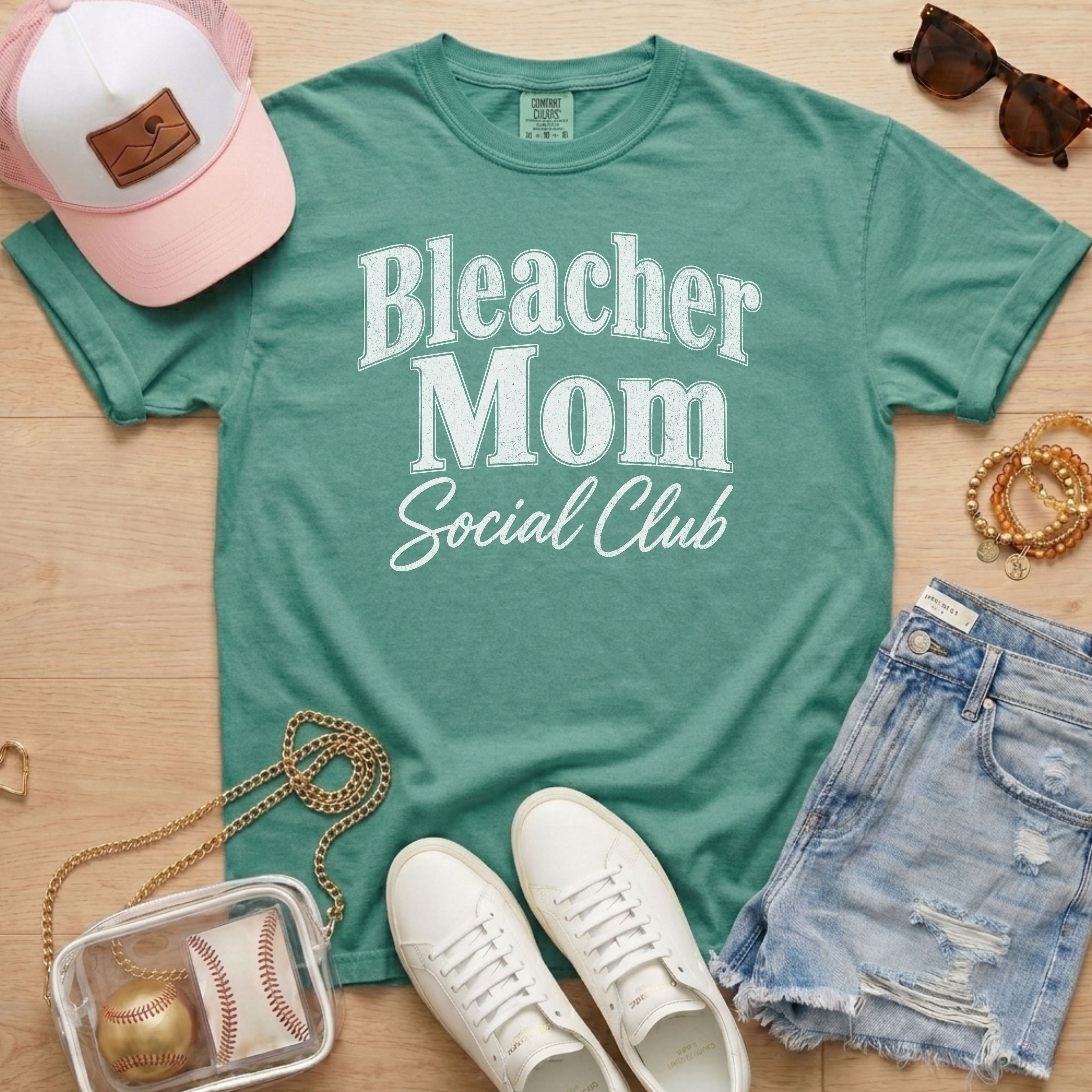 Light Green Bleacher Mom Social Club baseball mom tee