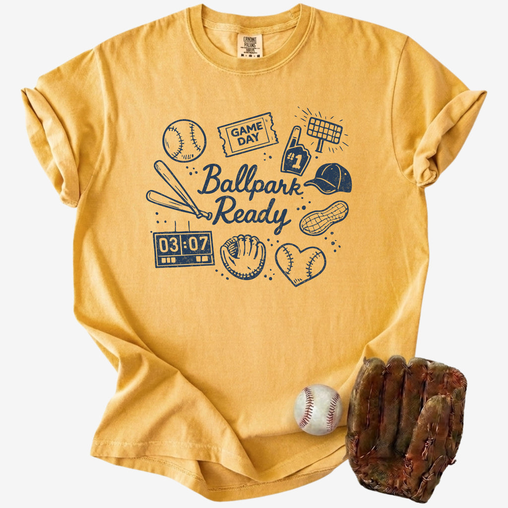 aseball mom shirt ballpark ready design on mustard comfort colors tee game day outfit