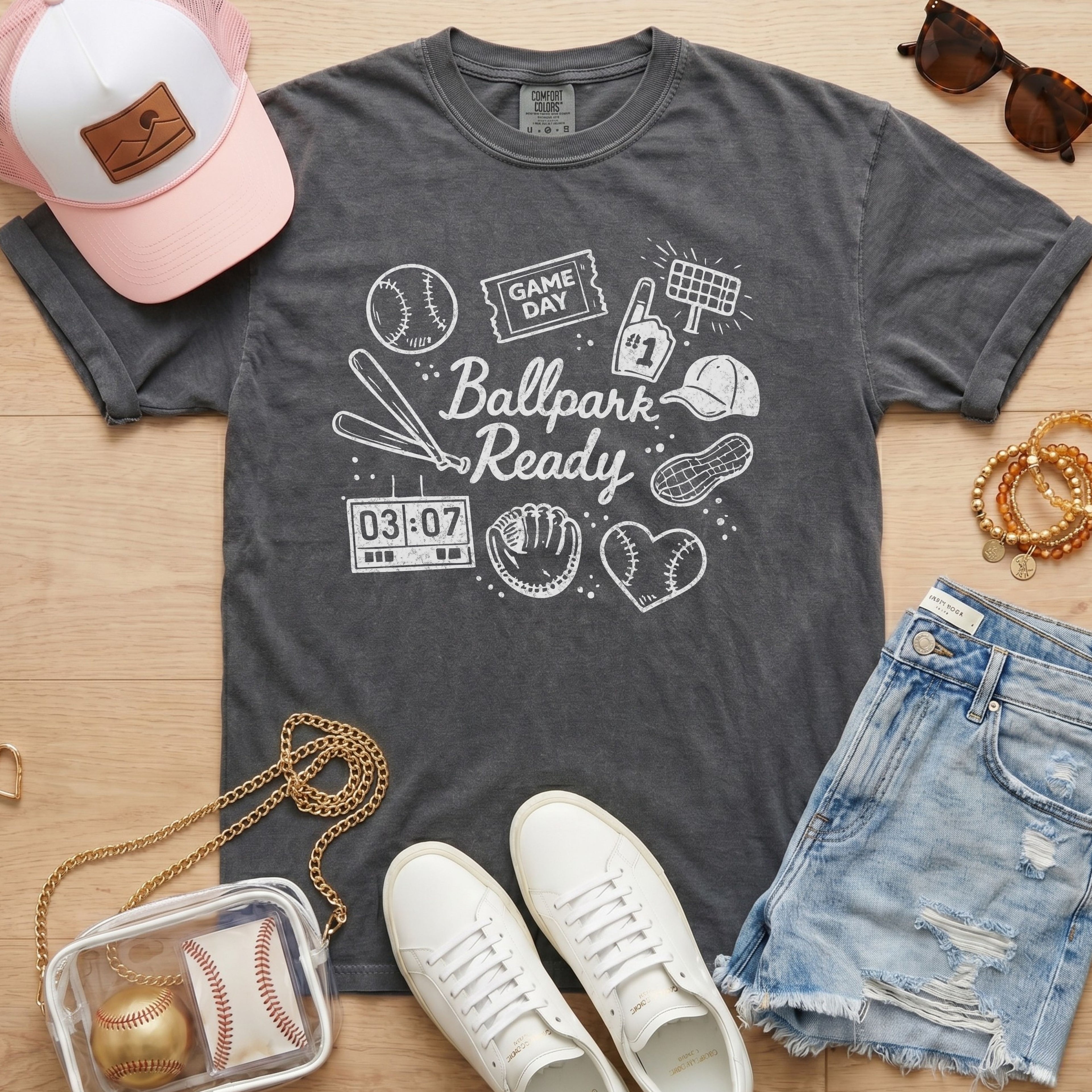 baseball mom shirt ballpark ready graphic on dark gray comfort colors tee casual game day outfit