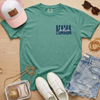 Personalized baseball mama shirt on green Comfort Colors tee with custom player name