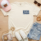 Personalized baseball mama shirt on ivory Comfort Colors tee with custom player name