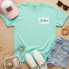 Personalized baseball mama shirt on mint Comfort Colors tee with custom player name