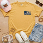Personalized baseball mama shirt on mustard Comfort Colors tee for game day moms