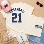 Ivory personalized baseball mom shirt with custom player name and number