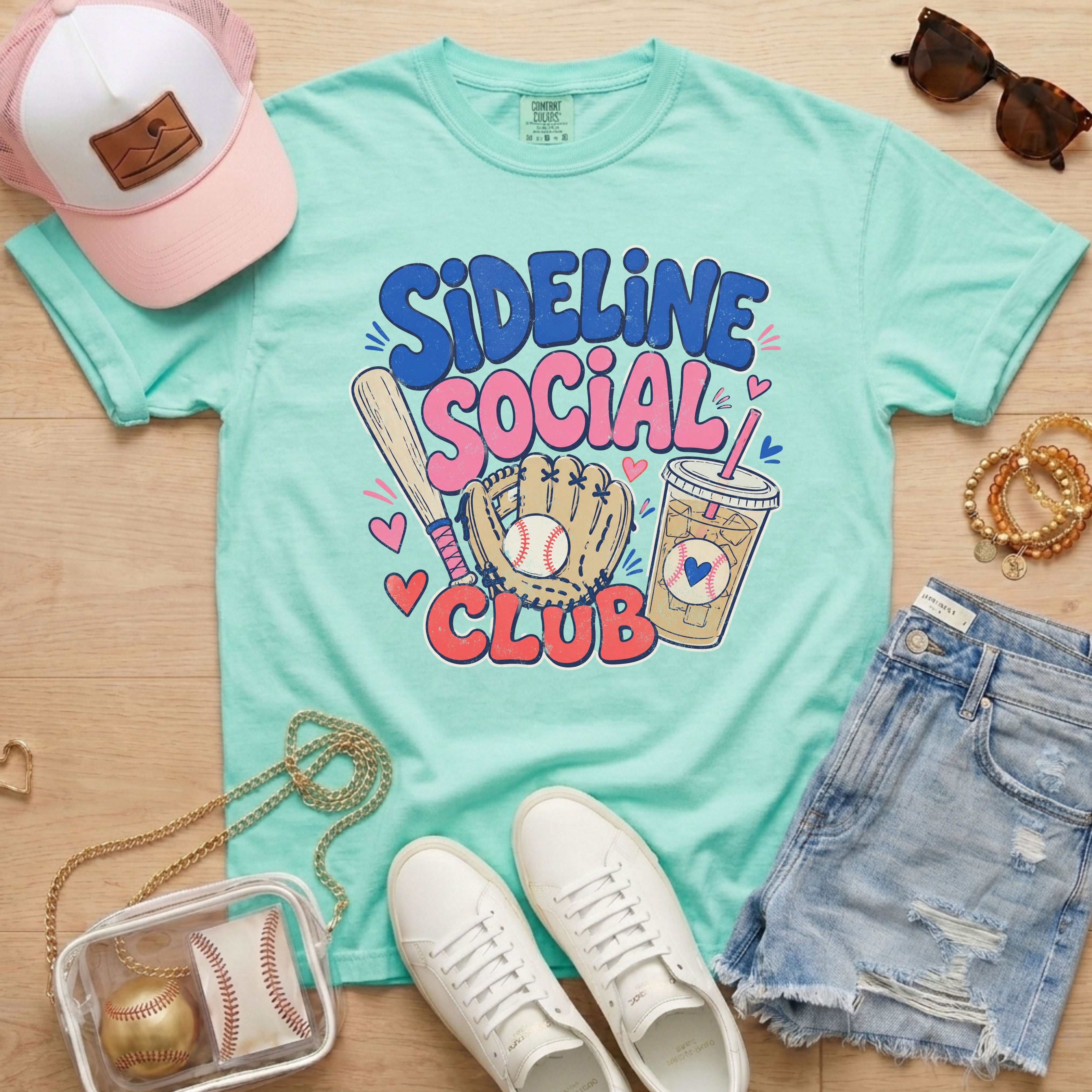 Sideline Social Club baseball shirt in chalky mint — Comfort Colors game day tee for baseball moms