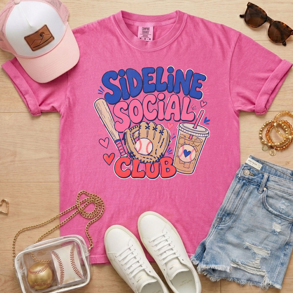 Sideline Social Club baseball shirt in crunchberry — Comfort Colors boutique game day tee