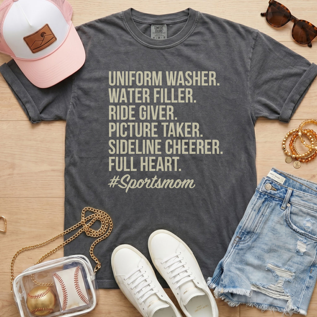 gray sports mom shirt casual baseball mom outfit for games and tournaments
