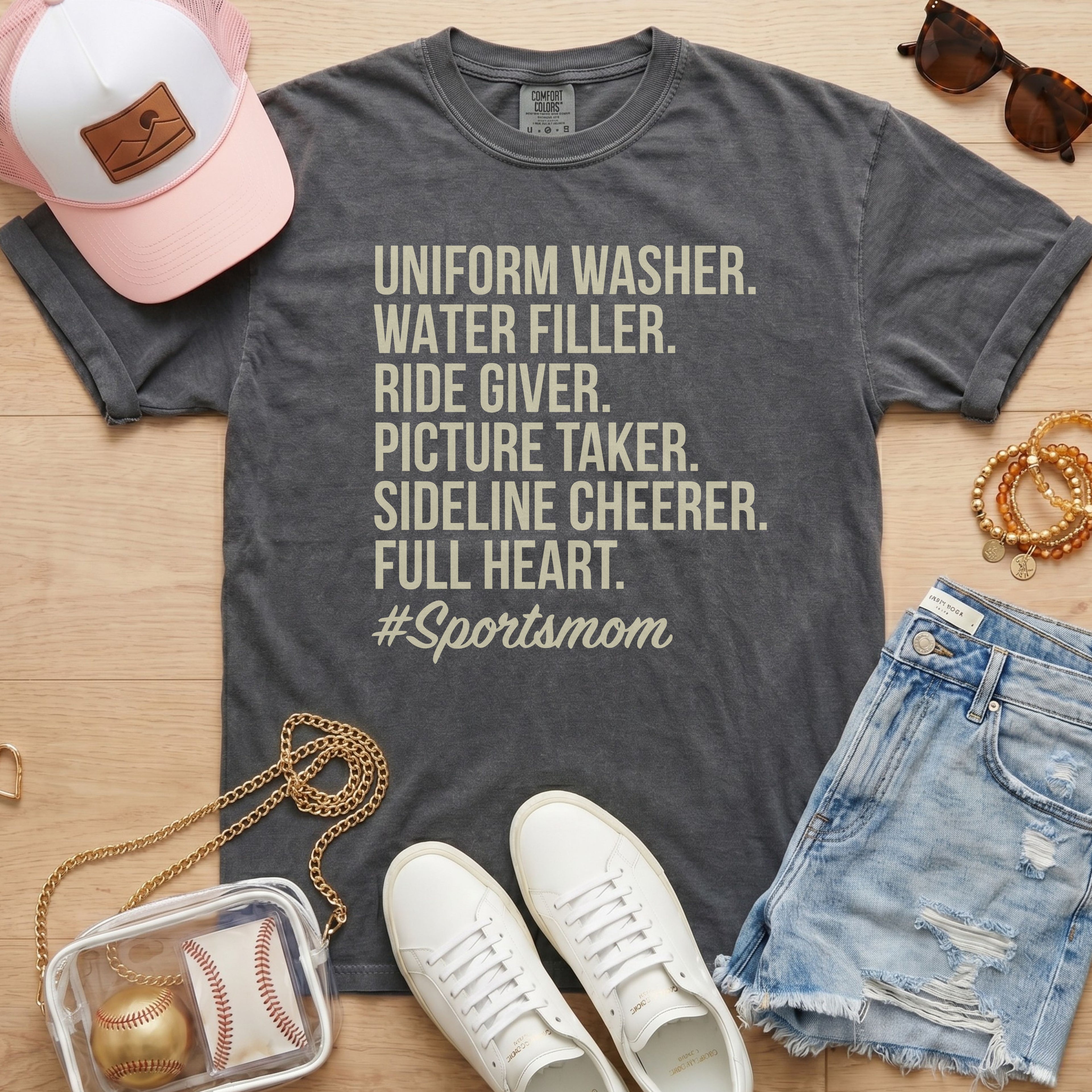 gray sports mom shirt casual baseball mom outfit for games and tournaments