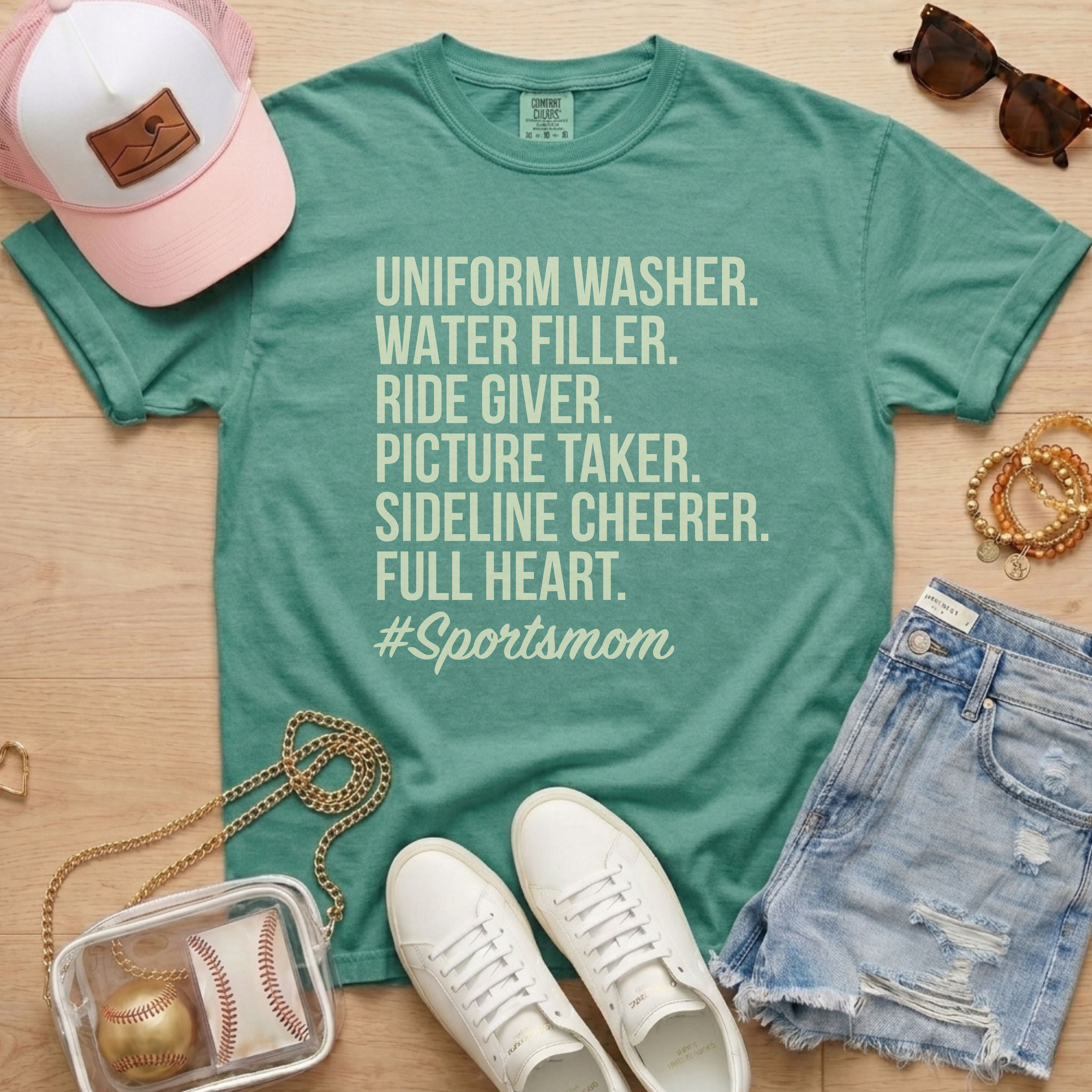 green sports mom shirt baseball mom game day outfit relaxed fit tee